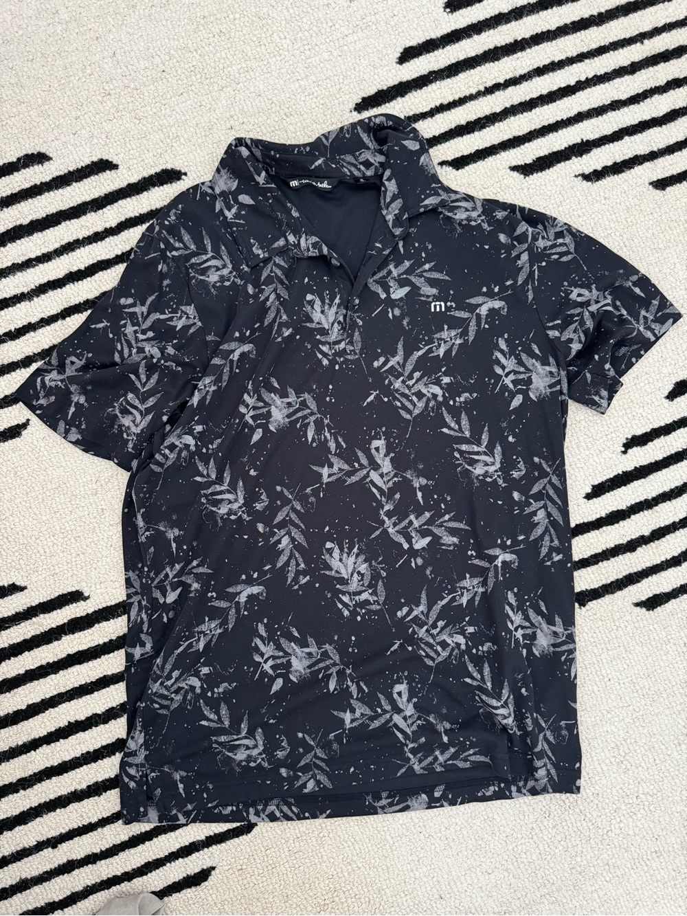 Travis Mathew Black Floral-Print Polo Shirt